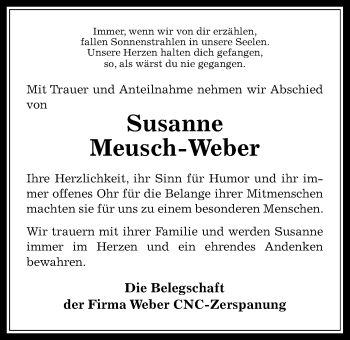 Traueranzeige von Susanne Meusch-Weber von Alsfelder Allgemeine