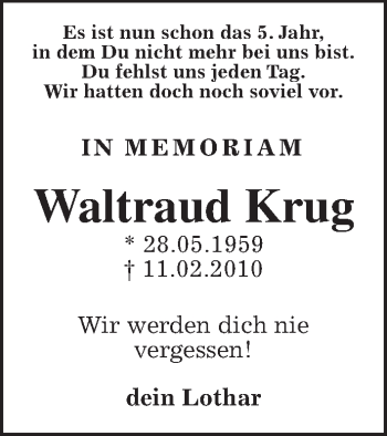 Traueranzeige von Lothar Krug von Gießener Allgemeine, Alsfelder Allgemeine