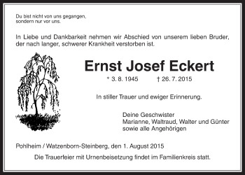 Traueranzeige von Ernst Josef Eckert von Gießener Allgemeine, Alsfelder Allgemeine