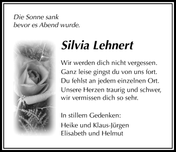 Traueranzeige von Silvia Lehnert von Licher Wochenblatt, Licher Wochenblatt, Licher Wochenblatt
