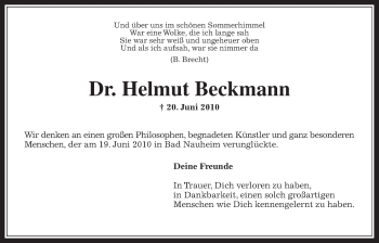 Traueranzeige von Helmut Beckmann von Wetterauer Zeitung, Wetterauer Zeitung