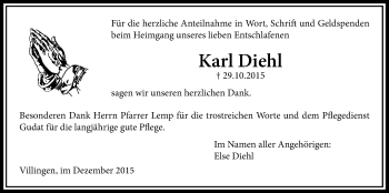 Traueranzeige von Karl Diehl von Licher Wochenblatt, Licher Wochenblatt, Licher Wochenblatt