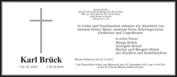 Traueranzeige von Karl Brück von Gießener Allgemeine, Alsfelder Allgemeine