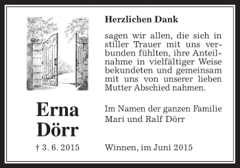Traueranzeige von Erna Dörr von Allendorfer Mitteilungen