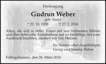 Traueranzeige von Gudrun Weber von Gießener Allgemeine, Alsfelder Allgemeine