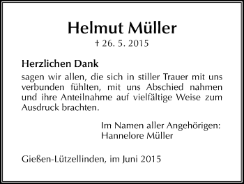 Traueranzeige von Helmut Müller von Gießener Allgemeine, Alsfelder Allgemeine