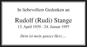 Traueranzeige von Rudolf Stange von Wetterauer Zeitung, Wetterauer Zeitung