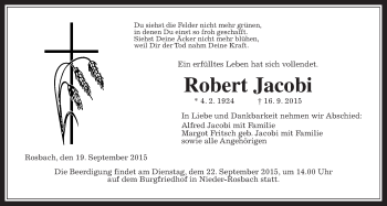 Traueranzeige von Robert Jacobi von Wetterauer Zeitung, Wetterauer Zeitung