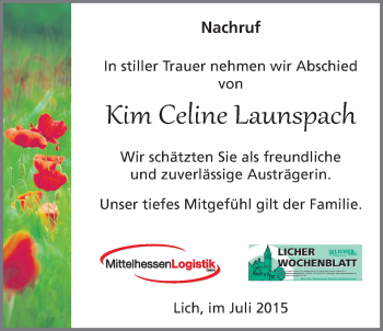 Traueranzeige von Kim Celine Launspach 