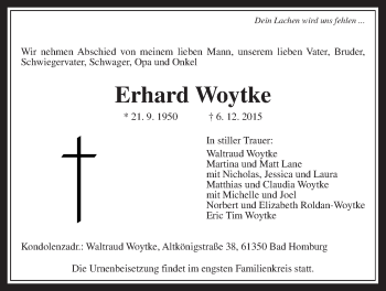 Traueranzeige von Erhard Woytke von Wetterauer Zeitung, Wetterauer Zeitung