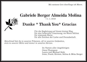Traueranzeige von Gabriele Berger Almeida Molina von Wetterauer Zeitung, Wetterauer Zeitung