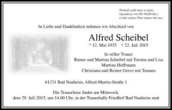 Traueranzeige von Alfred Scheibel von Wetterauer Zeitung, Wetterauer Zeitung