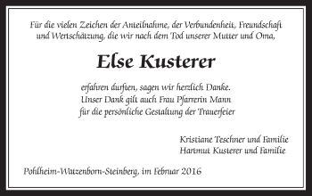 Traueranzeige von Else Kusterer von Gießener Allgemeine, Alsfelder Allgemeine