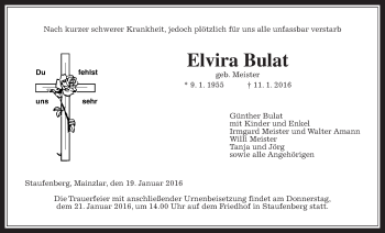 Traueranzeige von Erika Bulat von Gießener Allgemeine, Alsfelder Allgemeine