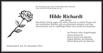 Traueranzeige von Hilde Richardt von Alsfelder Allgemeine