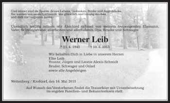 Traueranzeige von Werner Leib von Gießener Allgemeine, Alsfelder Allgemeine