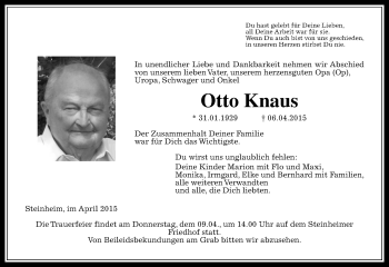 Traueranzeige von Otto Knaus von Gießener Allgemeine, Alsfelder Allgemeine