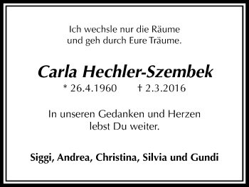 Traueranzeige von Carla Hechler-Szembek von Licher Wochenblatt, Licher Wochenblatt, Licher Wochenblatt