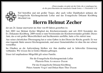 Traueranzeige von Helmut Zecher von Giessener Allgemeine, Alsfelder Allgemeine