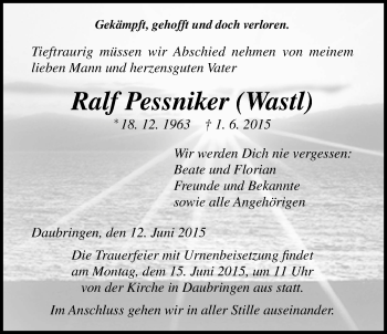 Traueranzeige von Ralf Pessniker von Gießener Allgemeine, Alsfelder Allgemeine