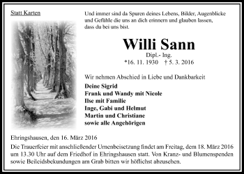 Traueranzeige von Willi Sann von Alsfelder Allgemeine