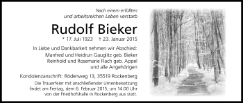 Traueranzeige von Rudolf Bieker von Wetterauer Zeitung, Wetterauer Zeitung