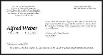 Traueranzeige von Alfred Weber von Wetterauer Zeitung, Wetterauer Zeitung