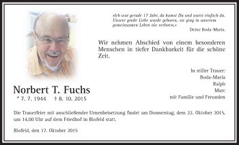 Traueranzeige von Norbert Fuchs von Wetterauer Zeitung, Wetterauer Zeitung