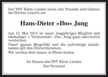 Traueranzeige von Hans-Dieter Jung von Gießener Allgemeine, Alsfelder Allgemeine