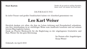 Traueranzeige von Leo Karl Weiser von Wetterauer Zeitung, Wetterauer Zeitung