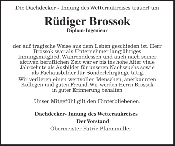 Traueranzeige von Rüdiger Brossok von Wetterauer Zeitung, Wetterauer Zeitung