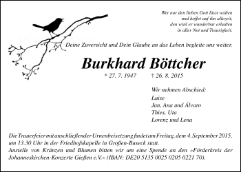 Traueranzeige von Burkhard Böttcher von Gießener Allgemeine, Alsfelder Allgemeine