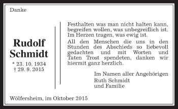 Traueranzeige von Rudolf Schmidt von Wetterauer Zeitung, Wetterauer Zeitung