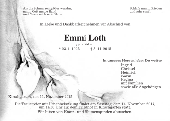 Traueranzeige von Emmi Loth von Gießener Allgemeine, Alsfelder Allgemeine
