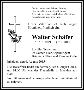 Traueranzeige von Walter Schäfer von Licher Wochenblatt, Licher Wochenblatt, Licher Wochenblatt