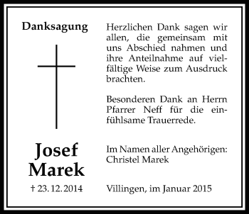 Traueranzeige von Josef Marek von Licher Wochenblatt, Licher Wochenblatt, Licher Wochenblatt