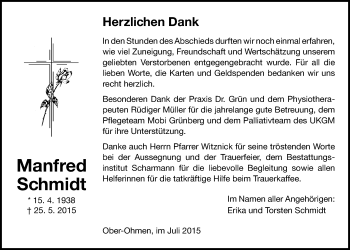 Traueranzeige von Manfred Schmidt von Mücker Stimme