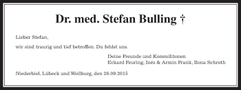 Traueranzeige von Stefan Bulling von Gießener Allgemeine, Alsfelder Allgemeine