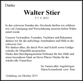 Traueranzeige von Walter Stier von Gießener Allgemeine, Alsfelder Allgemeine