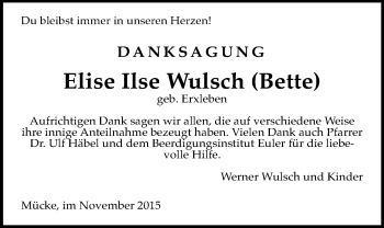 Traueranzeige von Elise Ilse Wulsch von Mücker Stimme