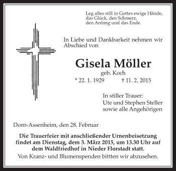 Traueranzeige von Gisela Möller von Wetterauer Zeitung, Wetterauer Zeitung