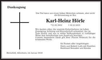 Traueranzeige von Karl-Heinz Hörle von Gießener Allgemeine, Alsfelder Allgemeine