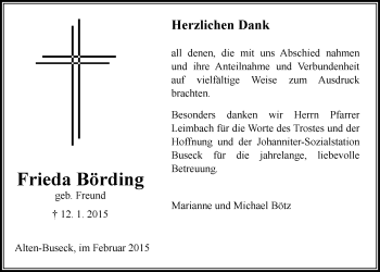 Traueranzeige von Frieda Börding von Gießener Allgemeine, Alsfelder Allgemeine