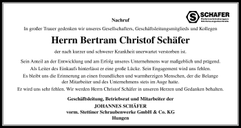 Traueranzeige von Bertram Christof Schäfer von Gießener Allgemeine, Alsfelder Allgemeine
