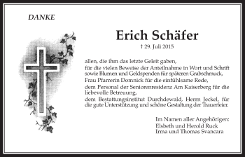 Traueranzeige von Erich Schäfer von Wetterauer Zeitung, Wetterauer Zeitung