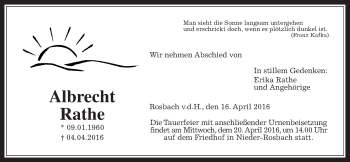 Traueranzeige von Albrecht Rathe von Wetterauer Zeitung, Wetterauer Zeitung