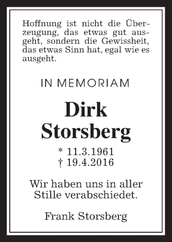Traueranzeige von Dirk Storsberg von Wetterauer Zeitung, Wetterauer Zeitung