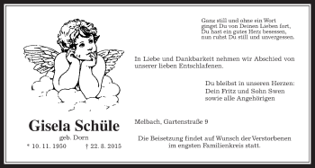 Traueranzeige von Gisela Schüle von Wetterauer Zeitung, Wetterauer Zeitung