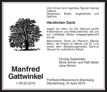 Traueranzeige von Manfred Gattwinkel von Gießener Allgemeine, Alsfelder Allgemeine, Pohlheimer Nachrichten