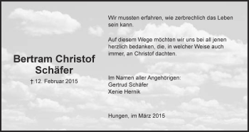 Traueranzeige von Bertram Christof Schäfer von Gießener Allgemeine, Alsfelder Allgemeine